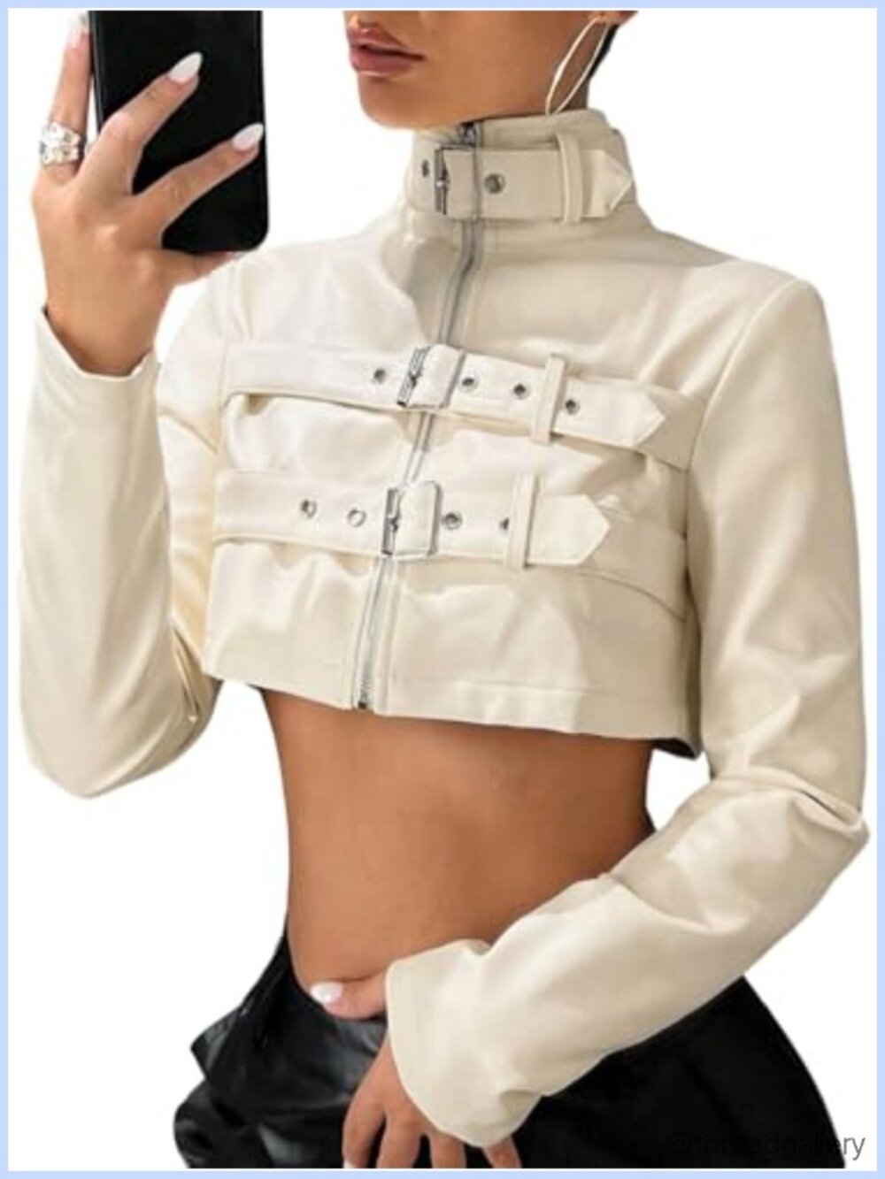 Women's Cropped Faux Leather Motorcycle Jacket Y2K Zip Up Streetwear